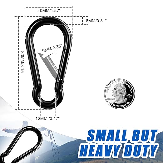 Carabiner Clip Hook, 3.15 inch 20 pcs Black Heavy Duty Spring Snap Hook Key Chain, Carabiners Clips for Outdoor Camping, Swing Set, Hammock, Hiking Travel, Fishing, Quick Link Keychain