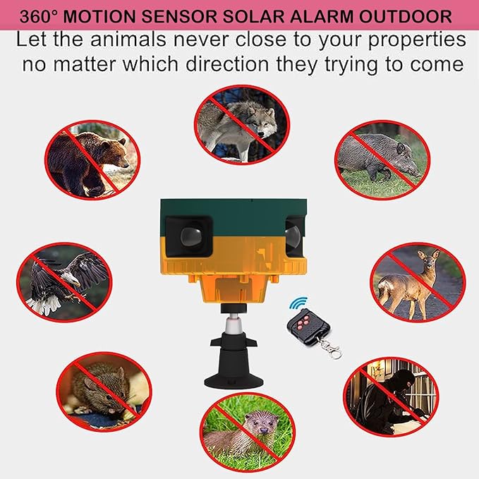 2Pack Solar Sensor Security Alarm Lights Outdoor,WONFAST 360° Motion Detector LED Flashing Strobe Light Warning Lamp Built-in 13Sounds,129db Loud Siren Sound for Home Farm Barn Villa Yard (Yellow)