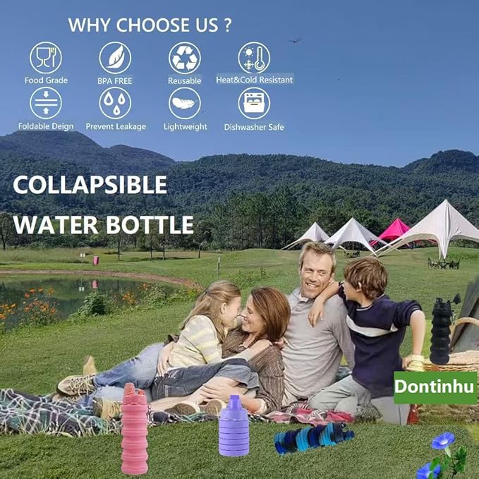 Collapsible Water Bottles 3 PackTravel water bottle Sports Portable Water Bottle Reusable Water Bottles 500ml. (Black+Light Grey+Pink)