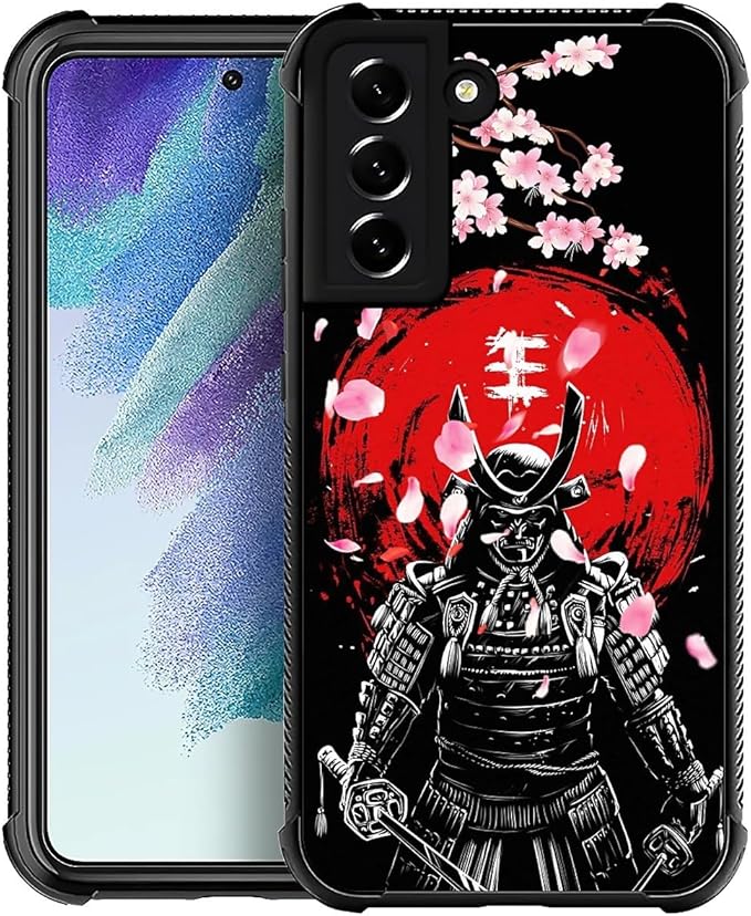 for Samsung Galaxy S22 Case, Sakura Japanese Samurai Pattern Graphic Design Girl Boy Soft Silicone Hard Acrylic Shock Protection for Samsung Galaxy S22