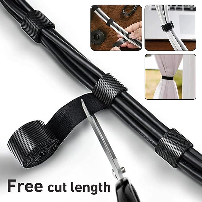 82ft 3/4 inch Fastening Cable Ties, Hitotsu Reusable Hook and Loop Roll, Self-Gripping Bundling Strips for Cord Manage,Home, Office, Electrical Cords, Host Room, Black