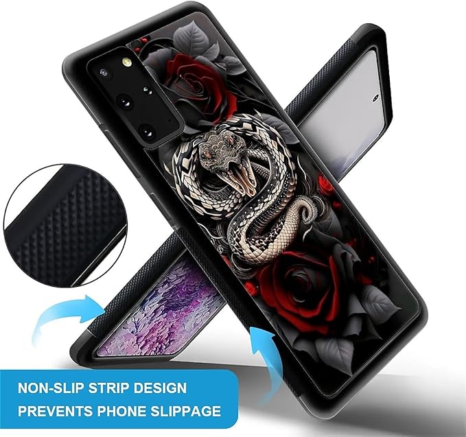 for Samsung Galaxy S20 Plus Case, Entwined Rose Snake Pattern Graphic Design Girl Boy Soft Silicone Hard Acrylic Shock Protection for Samsung Galaxy S20 Plus