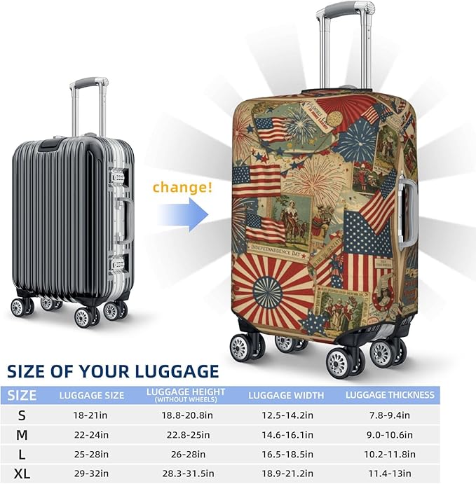 Patriotic 4th of July Luggage Cover, American Flag Fireworks Elastic Suitcase Protector for Independence Day Travel (Fits 22-24 Inch Luggage)