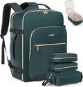 LOVEVOOK Travel Backpack for Women & Men 50L,Airline Approved Carry On Backpack Travel Essentials,TSA Carry on Luggage,Waterproof Personal Item Travel Bag,Suitcase with 3 Packing Cube,Dark green-Black