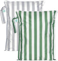 Bumkins - Larger Waterproof Wet Bag - For Baby, Travel, Swim Suit, Cloth Diapers, Pump Parts, Pool, Gym, Toiletry, Strap to Stroller - Reusable & Easy to Clean - 2pk - Gray & Green Stripe