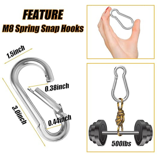 100PCS 3" Heavy Duty Spring Snap Hook, M8 5/16" Galvanized Steel Snap Hook Carabiner Quick Link Carabiner Clip, 500LBS Holding Capacity Quick Link Keychain for Swing Hammock Gym Outdoor