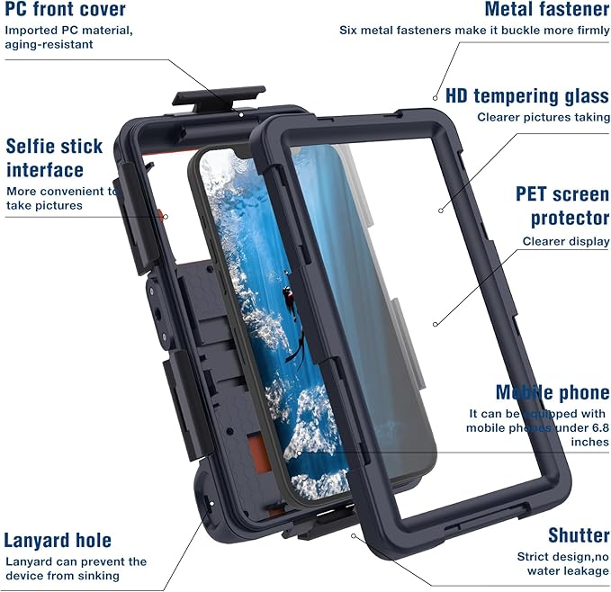2026 Underwater Snorkeling Diving Phone Case for Phone 17/16/15/14/13/12Pro Max/Galaxy S25/S24/S23.(50ft/15m) Professional Scuba Dive Waterproof Case Underwater Photo Video（Black）