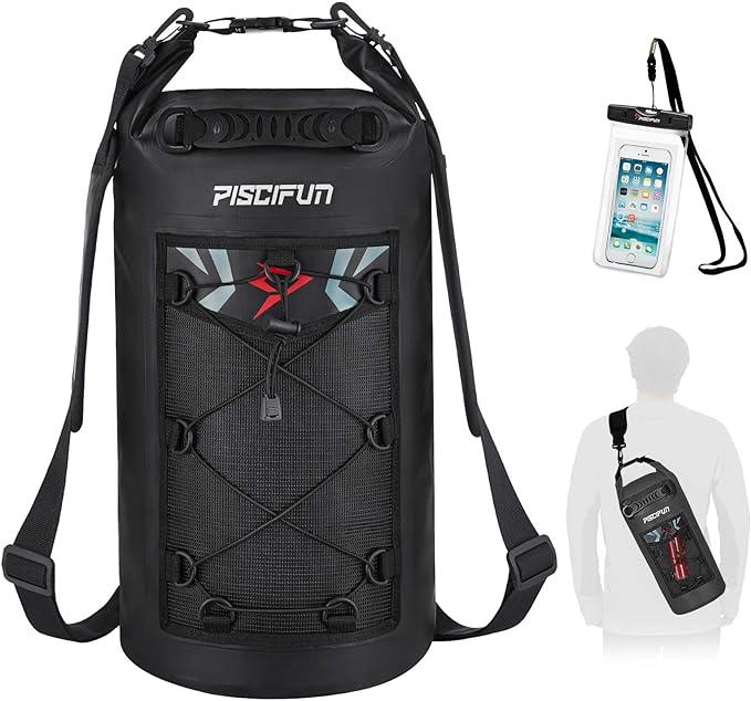 Piscifun Dry Bag, Waterproof Floating Backpack 10L/20L/30L/40L with Waterproof Phone Case for Boating, Kayaking, Fishing