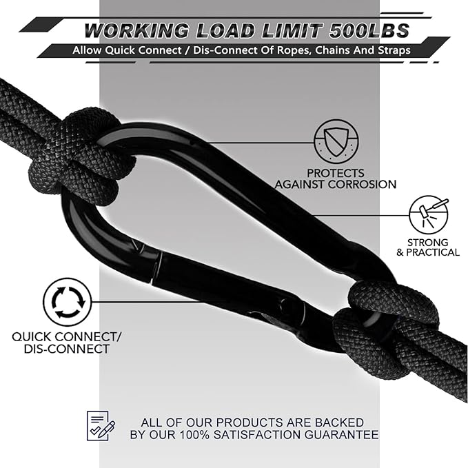 AUTMATCH Carabiner Clips, 3" Spring Snap Hook Caribeener Clips Buckle Heavy Duty Locking Carabiners Chain Quick Links, 4 Pack