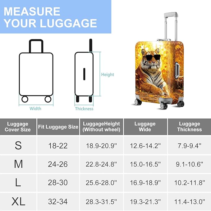 ANNA QUEEN Funny Cool Tiger Travel Luggage Cover -Stretchable Airplane Suitcase Protector Sleeve,Universal Washable Fit for 20-22 Inch Checked Baggage,Water Resistant Durable Luggage Protector