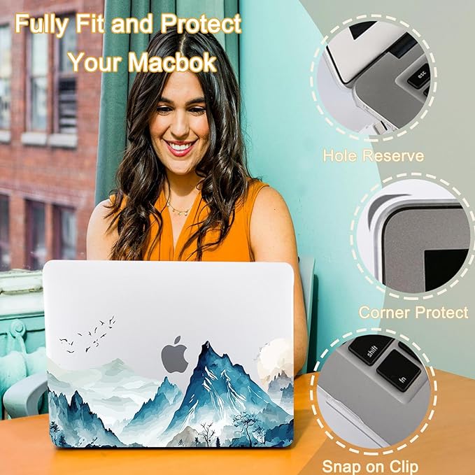 Printed Case for MacBook Air M1 13 inch 2020 2019 2018 Release (Model A2337 A2179 A1932),Aesthetic Hard Shell Case Cover & Keyboard Cover for Laptop Air 13.3",Mountain & Bird