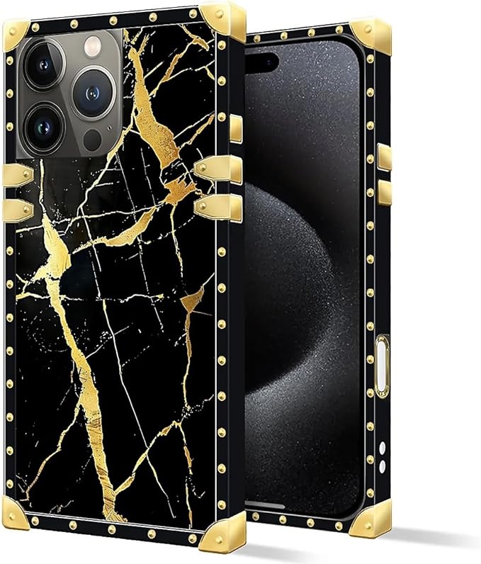 Compatible with iPhone 16 Pro Max Case, Black Gold Marble Nature Luxury Golden Decoration for Girl Women Soft TPU Shockproof Protective Hard PC Back