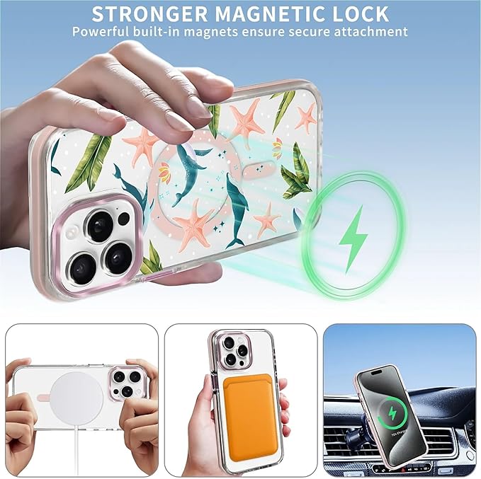 Case for iPhone 15 Pro Max,[Compatible with MagSafe],Sealife Whale Ocean Wildlife Clear Phone Case Design，for Women Girls Magnetic Clear Cover - Slim, Sleek, & Shockproof Protection