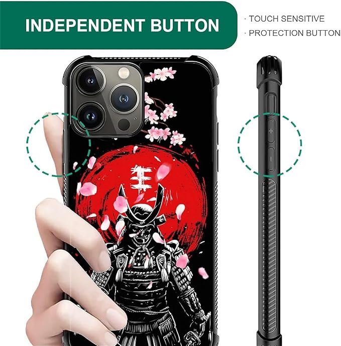 for iPhone 15 Pro Case, Sakura Japanese Samurai Pattern Graphic Design Girl Boy Soft Silicone Hard Acrylic Shock Protection for iPhone 15 Pro