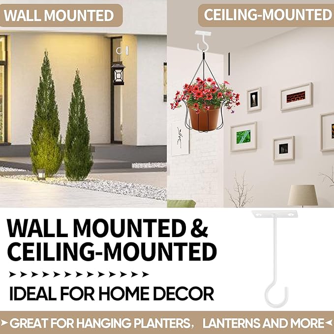 Plant Hooks 20Pack 6inch Hanging Bracket Metal Wall Hook,Anti-Rust Indoor Outdoor White