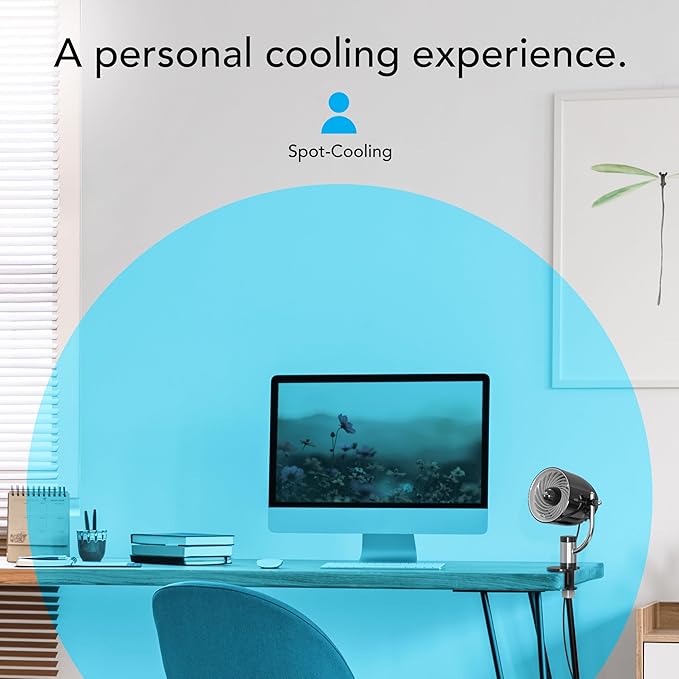 Vornado Pivot Clip Personal Air Circulator, 3-Speed, Portable Desk Fan with Multi-Surface Clip, 360-Degree Adjustable Axis, 9 in Tall, 4 in Diameter, Whisper Quiet, Black