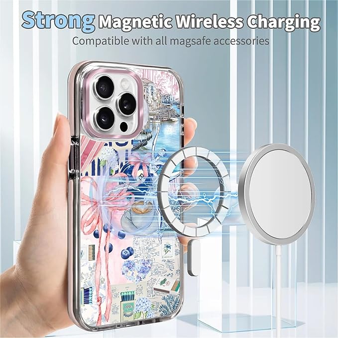 Case for iPhone 13 Pro Max,[Compatible with MagSafe],Pink Bow Girly Coquette Collage Phone Case Design，for Women Girls Magnetic Clear Cover - Slim, Sleek, & Shockproof Protection