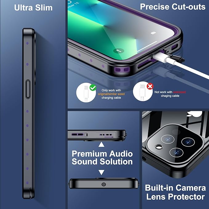 SPIDERCASE for iPhone 13 Pro Case Waterproof, Built-in Lens & Screen Protector, Full Heavy Duty Protection, 12FT Military Shockproof, Dustproof, Anti-Scratched Phone Case,Purple