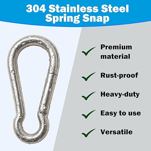 304 Stainless Steel Carabiners -6.3 inch Heavy Duty, Durable & Rust-Free Clips for Gym, Swing, Dog Leashes, Hammocks, Keychains, and More(304,M13,Pack of 1)