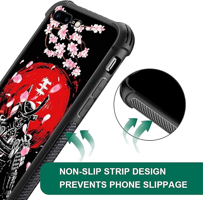 for iPhone 7 Plus/8 Plus Case, Sakura Japanese Samurai Pattern Graphic Design Girl Boy Soft Silicone Hard Acrylic Shock Protection for iPhone 7 Plus/8 Plus