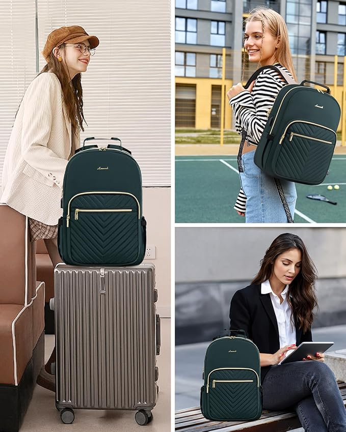 LOVEVOOK Laptop Backpack for Women, Large Capacity Travel Computer Work Bag with 17-inch Laptop Compartment, Business Nurse Backpack Purse, Hiking Outdoor Carry On Backpack, Deepgreen