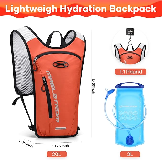 Maelstrom Hydration Backpack, Hiking Backpack with 2L Water Bladder, Running Hydration Vest for Cycling Hiking Rave for Men Women