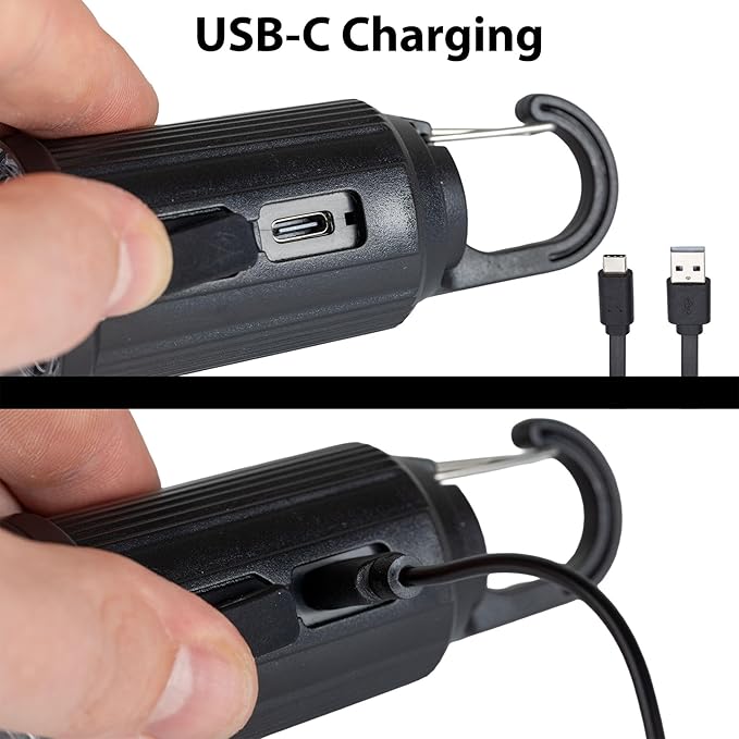 4-Pack Rechargeable Camp Light, Warm White LED Conical Bulb, Battery Powered with USB-C, Shatterproof Globe on Carabiner, 3 Brightness Levels