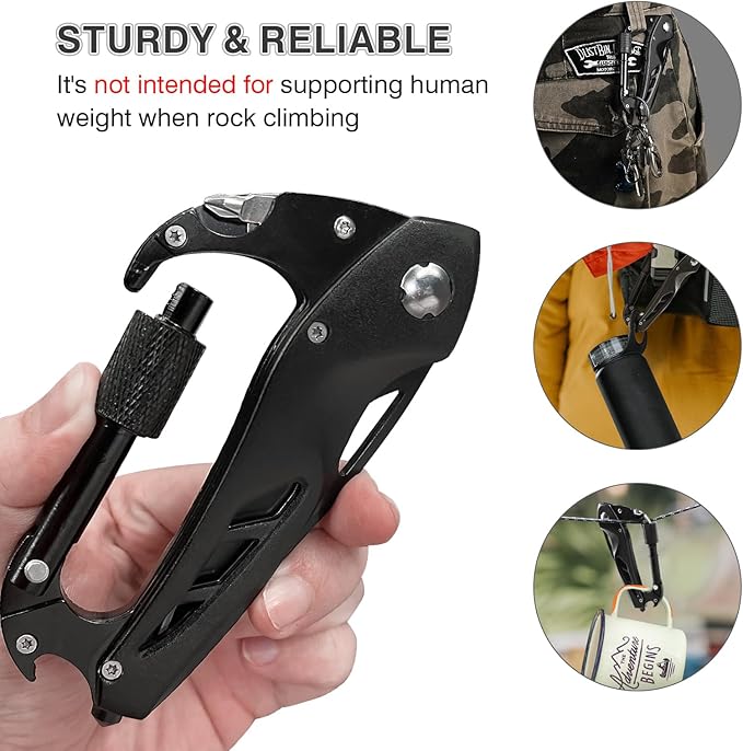 FUNBRO Multitool Carabiner with Pocket Knife, Stocking Stuffers Gifts for Men, EDC Carabiners with Folding Knives, Bottle Opener, Window Breaker and Screwdriver, Survival Gear for Camping Hiking