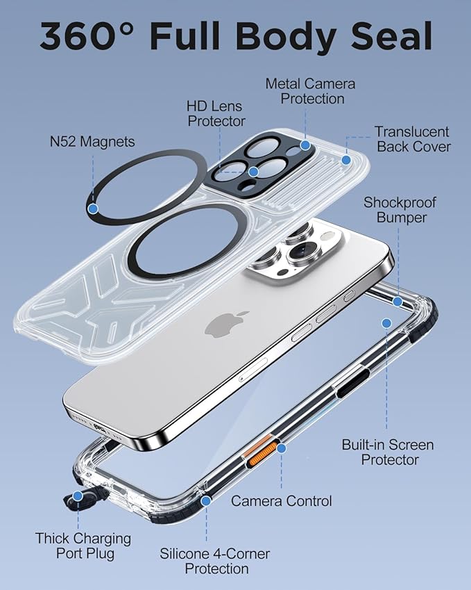 for iPhone 16 Pro Waterproof Case with Magsafe, Built-in [Camera & Screen Protector] [Lanyard], IP68 Water Proof Full Body Dustproof Heavy Duty Frosted Protective Phone Cover, 6.3" Black