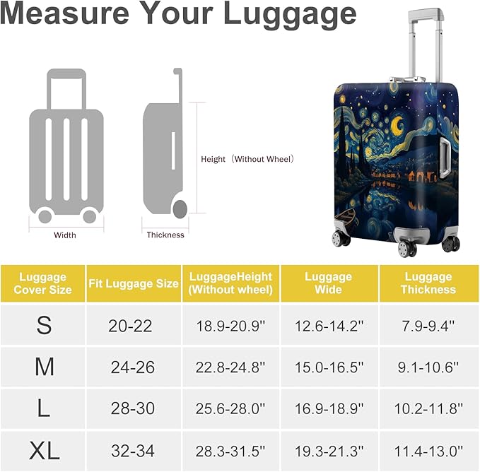 ANNA QUEEN Starry Night Art Luggage Cover, Van Gogh Inspired Suitcase Protector, Washable Stretchable Travel Sleeve for 32-34 Inch Luggage