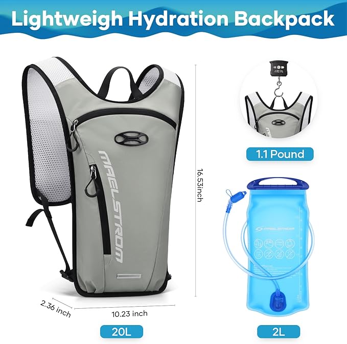 Maelstrom Hydration Backpack, Hiking Backpack with 2L Water Bladder, Running Hydration Vest for Cycling Hiking Rave for Men Women