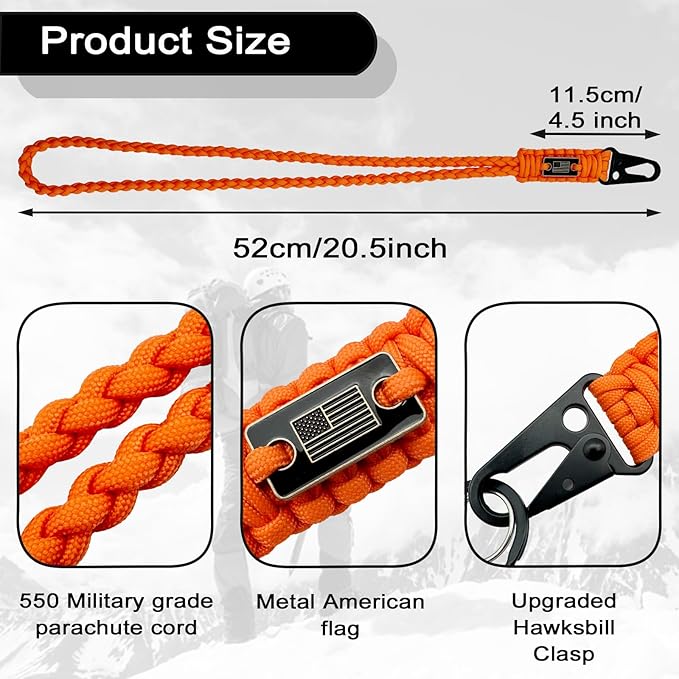 DDOUT Heavy Duty Paracord Lanyard 550 Paracord Braided Keychain for ID Badges, Camera, Whistle, Traveling, Outdoor Activities