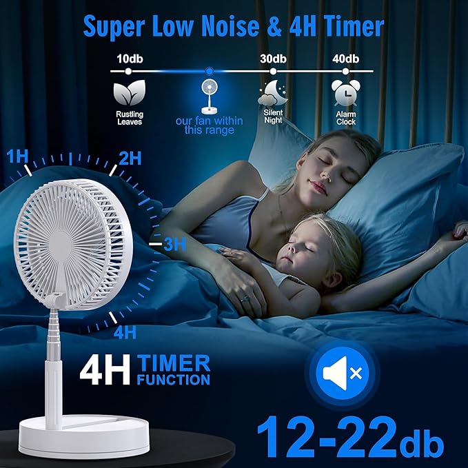 Portable Foldable Rechargeable Oscillating Fan - 8.6" 8000mah Battery Operated USB C Small Fan Remote, Quiet Table Desk Fan Folding Standing Pedestal Fans for Bedroom Rome Office Camping Travel
