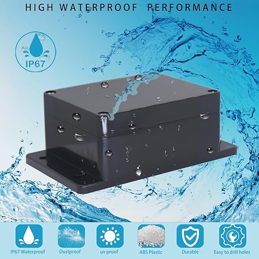 Watertight Junction Box, IP67 Waterproof Project Box Durable ABS Plastic Electronic Enclosure Case for DIY Electrical Project with Wall Fixed Ear 4.53" x 3.54" x 2.17"(115 x 90 x 55 mm)