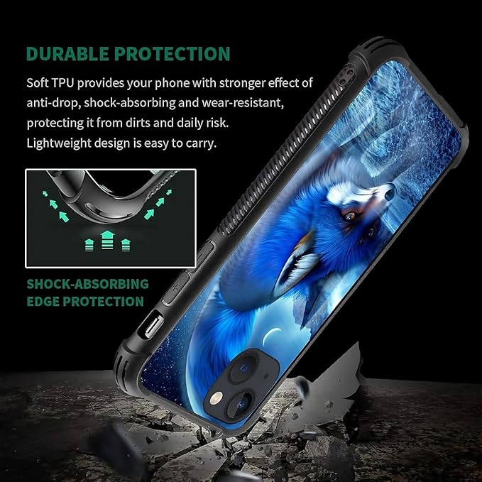 for iPhone 14 Case, Snowy Mountain Fox Lake Pattern Graphic Design Girl Boy Soft Silicone Hard Acrylic Shock Protection for iPhone 14