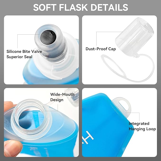 500ml Soft Flask Soft Water Bottle for Running, Hiking, Travelling, Cycling and Climbing, TPU Material, BPF-Free - Blue