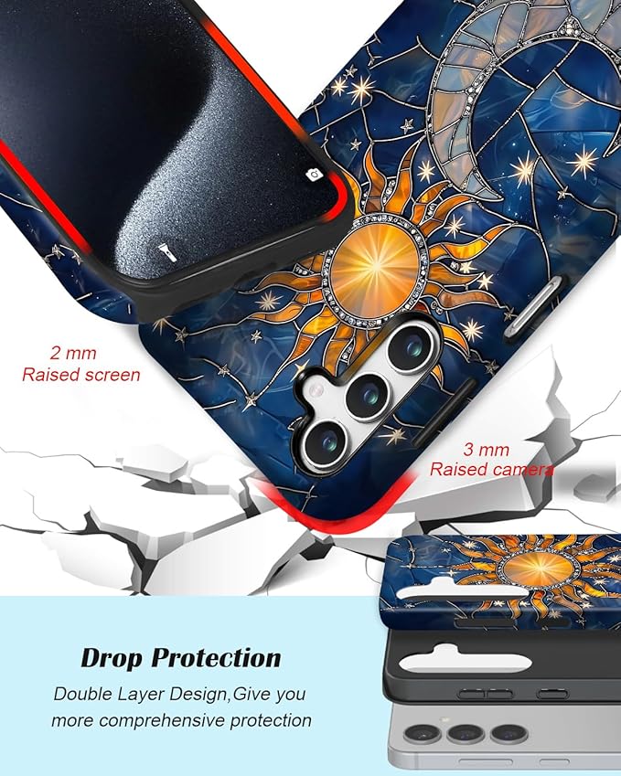 Compatible for Samsung Galaxy A36 5G Case, Dual Layer Heavy Duty 2 in 1 Shockproof Protective Phone Case,Stained Glass Sun Moon