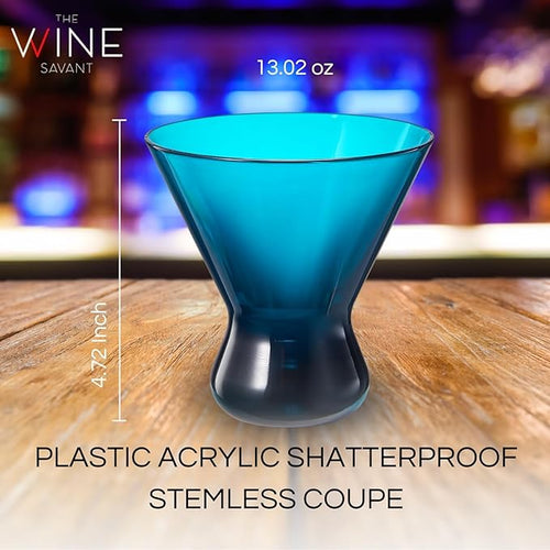 13-Ounce Colorful Pastel Plastic Stemless Martini Glasses (Set of 4), Martini, Margarita, Champagne & Cocktail Reusable Glasses, BPA-Free, Shatter-Proof, Dishwasher-Safe, Poolside Perfect, Outdoors