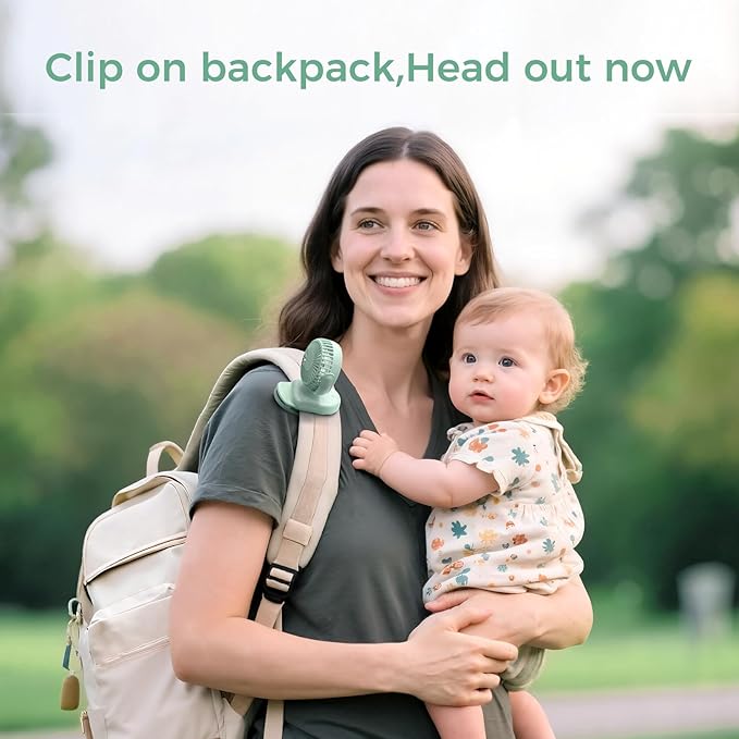 Momcozy Portable Stroller Fan with Clip | 4-Speed Mini-Fan for Carrier | Personal Fans Ultra Light 0.26lb | Gaps ≤4.5mm | Handheld Cooling | Rechargeable Rotate for Diaper Backpack/Table