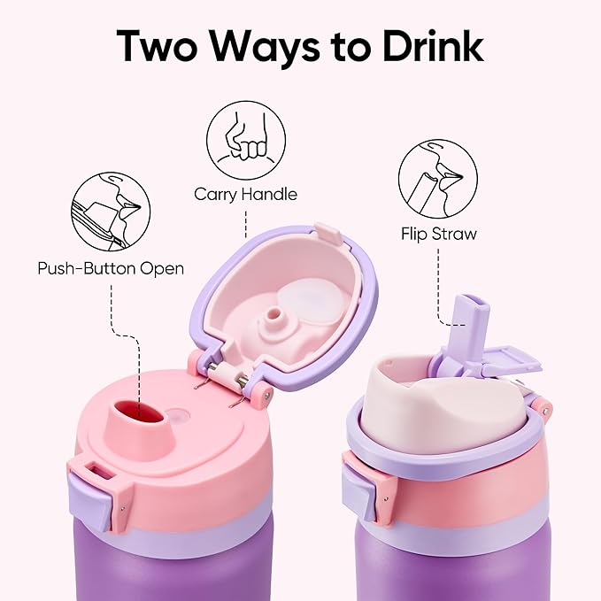 Fijinhom 32 oz Insulated Water Bottle with 2-in-1 Straw and Spout Lid, Stainless Steel Double Wall Vacuum Flask, Sports Water Bottle Keeps Cold 24H, Leak Proof for Gym, Outdoor, Travel (Purple)