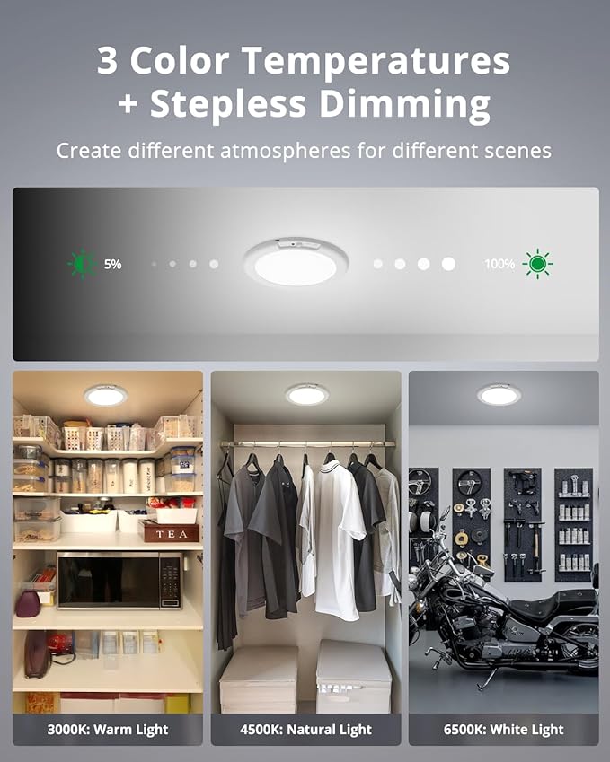 Bojim 4 Pack Rechargeable Battery Operated Ceiling Light Motion Sensor with Remote, 80 Days LED Battery Powered Dimmable 3CCT Cordless Magnetic LED Lights for Hallway Closet Bedroom