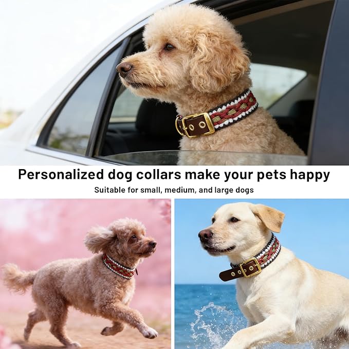 Rustic Autumn Weave Braided Paracord Wide Dog Collar, Adjustable Collar for Medium Large Dogs, Stylish Pet Gear for Boys Girls Dog, XL