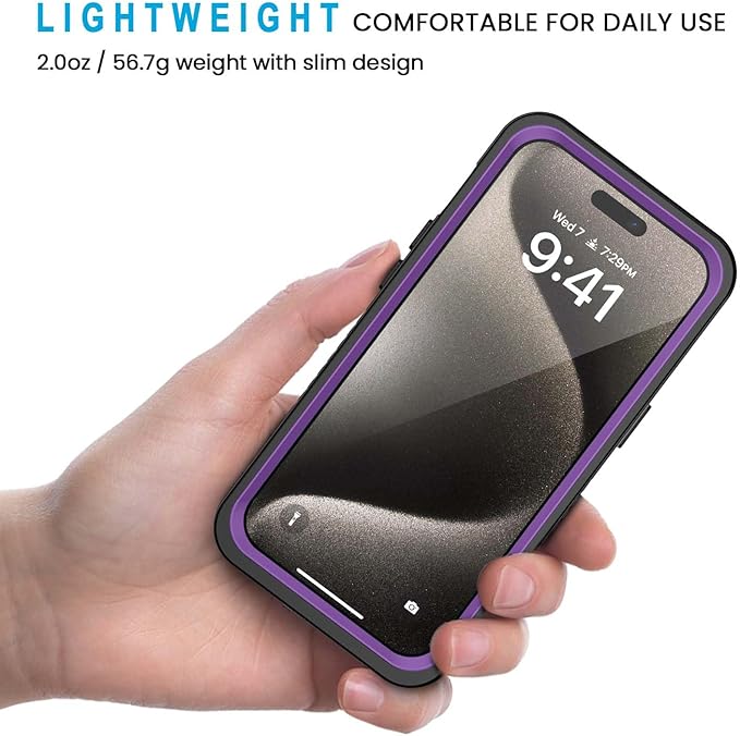 Lanhiem for iPhone 15 Pro Max Case, IP68 Waterproof Dustproof Shockproof Cases with Built-in Screen Protector, 360 Full Body Heavy Duty Rugged Phone Cover for iPhone 15 Pro Max - 6.7 inch (Purple)