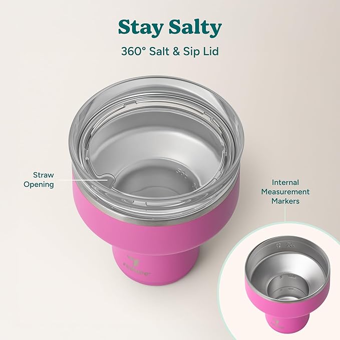 REDUCE Saltini 16 oz Cocktail Tumbler-Insulated Margarita Tumbler with Lid - Keeps Drinks Cold for 10 Hours- 60 Sippable Martini Glass Alternative - Shatterproof, Perfect for Parties - Sunset Fuschia
