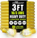 3ft Outdoor/Indoor Extension Cord 16/3 Gauge Heavy Duty 3 Prong SJTW, Waterproof, Flexible Cold-Resistant Long Power Cord,13A 125V 1625W, Yellow by LifeSupplyUSA