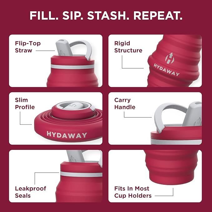 HYDAWAY Travel Collapsible Water Bottle 25oz - BPA-Free, Leakproof, Lightweight, Portable & Space-Saving - Perfect for Hiking, Travel, and All-Day Hydration