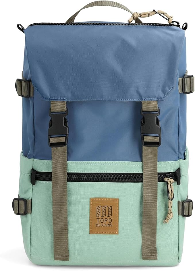 Topo Designs Rover Pack Classic - Laptop Tablet Daypack for Commutes, Day Trips, Hikes, Iconic Denver Design, PFAS-Free, Fair Trade, BlueSign Backpack (Stone Blue/Ash Green)