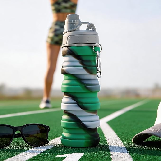 Reusable BPA Free Foldable Silicone Water Bottles for Kids, Students, Adults, Travel Camping Hiking (1pack, Green)