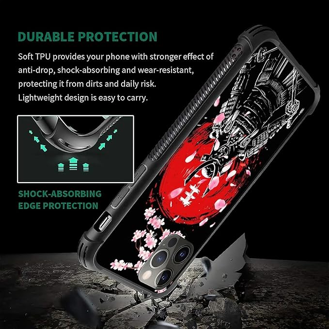 for iPhone 11 Pro Case, Sakura Japanese Samurai Pattern Graphic Design Girl Boy Soft Silicone Hard Acrylic Shock Protection for iPhone 11 Pro