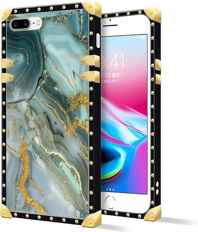 Compatible with iPhone 8 7 SE Case, Golden Texture Marble Veining Luxury Golden Decoration for Girl Women Soft TPU Shockproof Protective Hard PC Back for iPhone 8 7 SE